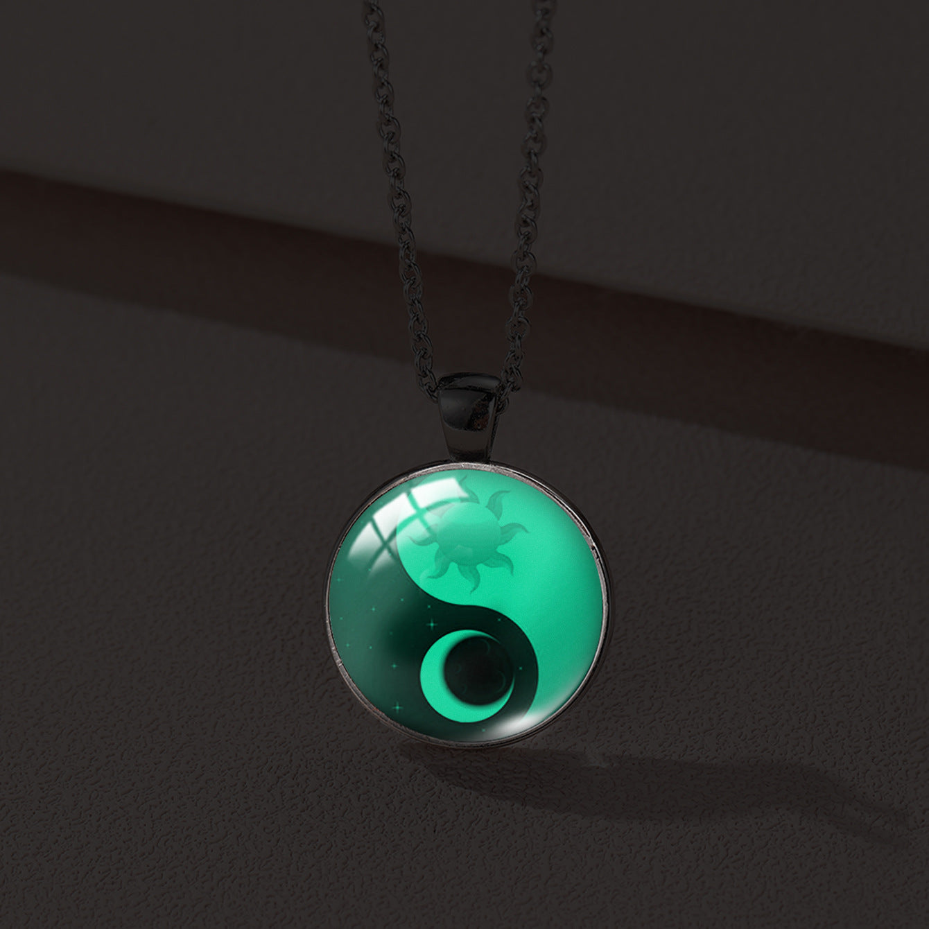Sun Moon Lovers Couple Star Luminous Time Stone Valentine's Necklace