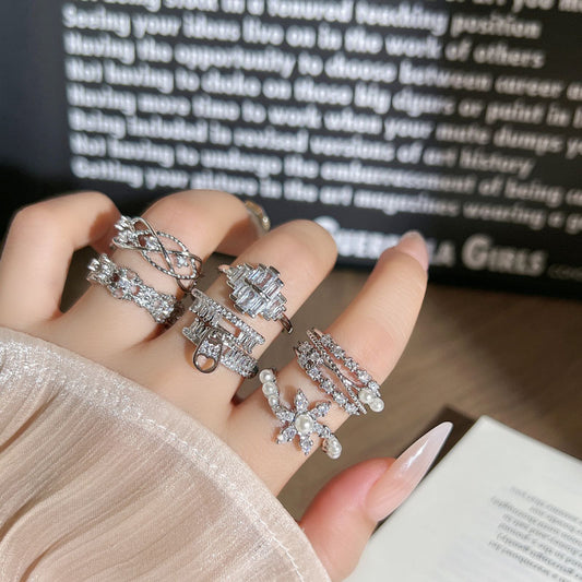 Diamond Pearl Light Luxury Texture Metallic Open Female Twin Fashion Ring