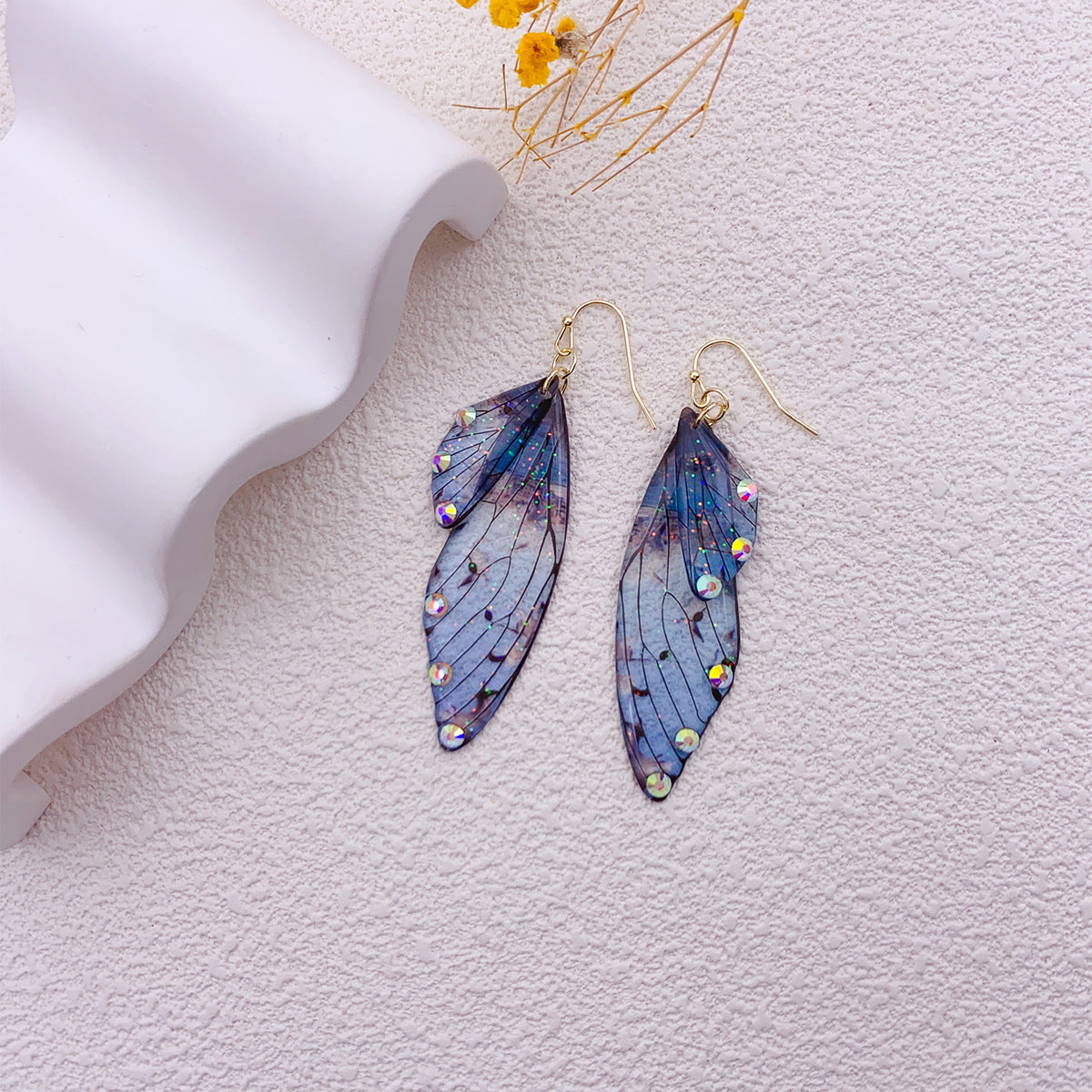 Women's Sier Cicada Wings Ear Hook Butterfly Temperamental Fairy Long Eardrop Earrings