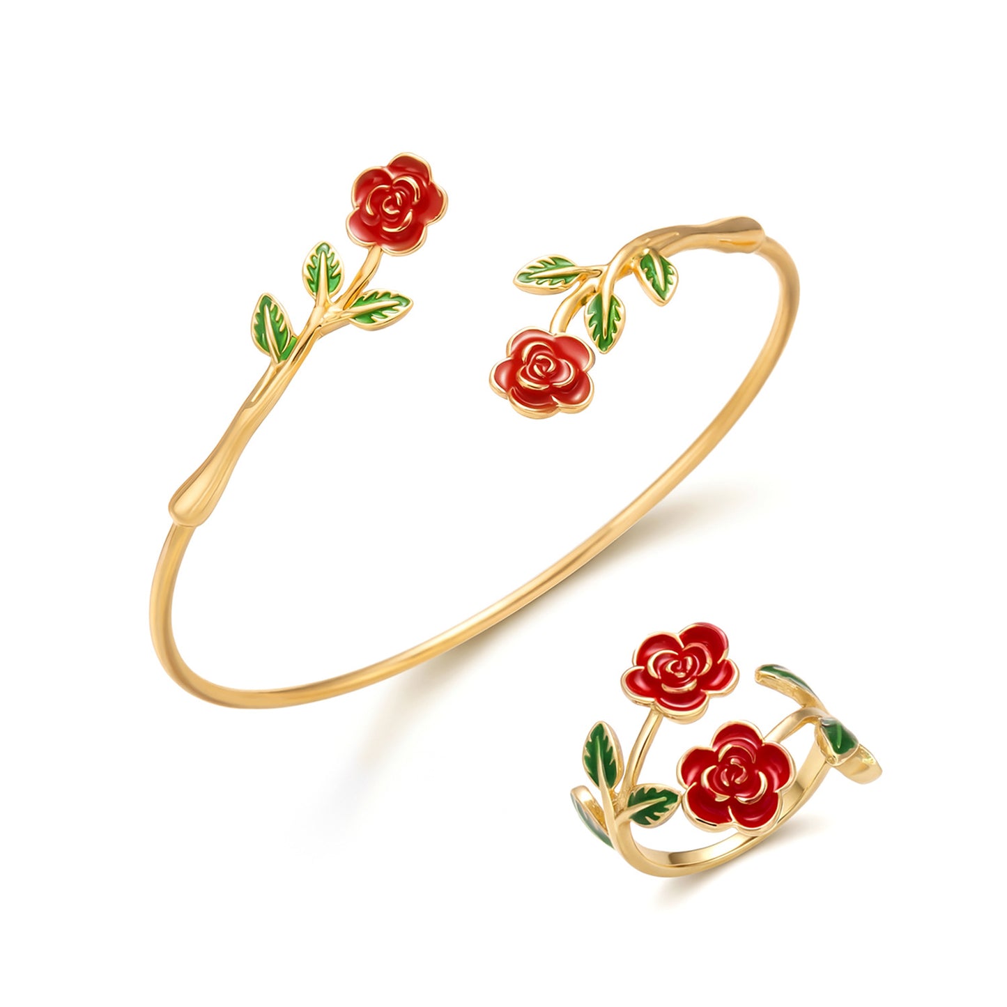 French Romantic Oil Dripping Red Rose Flower Design Light Luxury Bracelets
