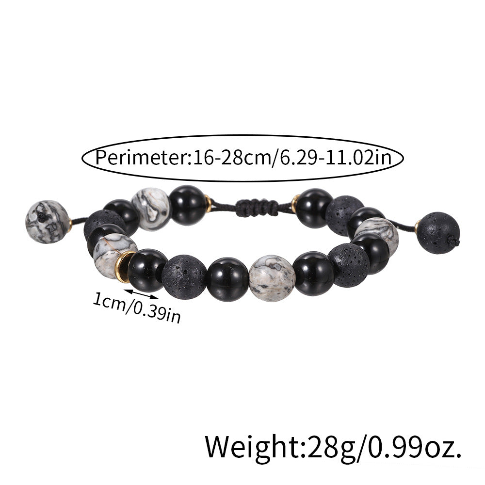 Men's Volcanic Rock Map Stone Beaded Weave Bracelet