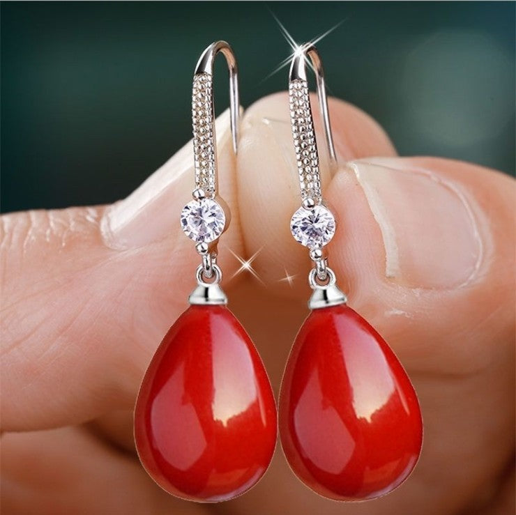 Women's Oval Pearl For Long Water Drop Stud Earrings