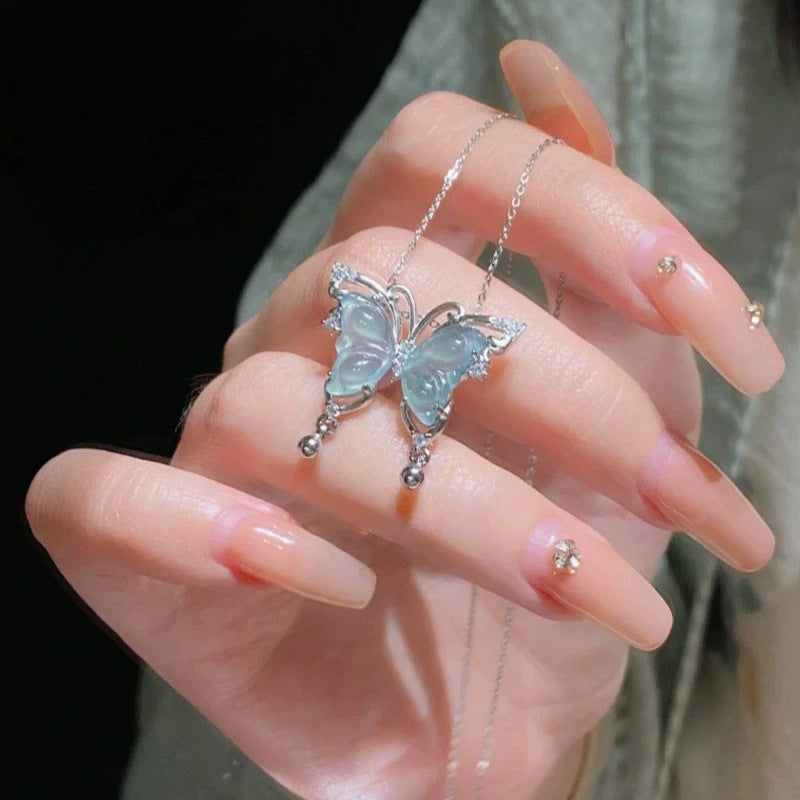 High Ice Chalcedony Buddha Titanium Steel Female Clavicle Necklaces