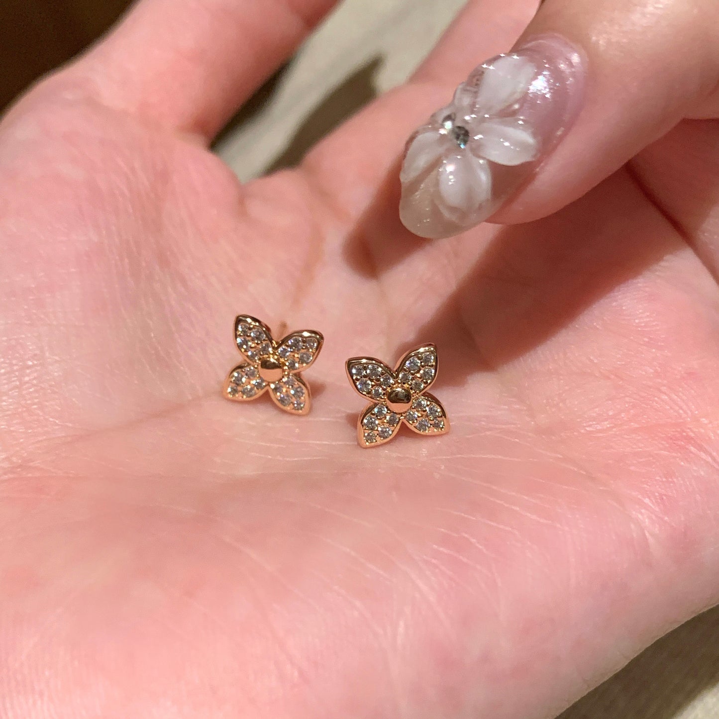 Women's Needle Real Gold Plating Diamond Four Earrings