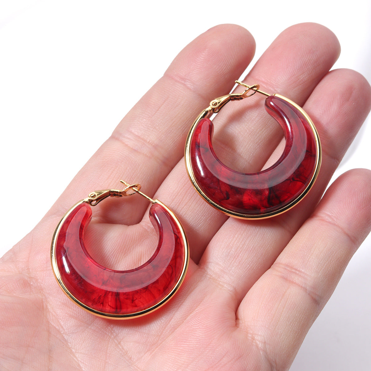 Gradient Color Retro Style Temperament Shaped Resin Eardrop Stainless Steel Earrings