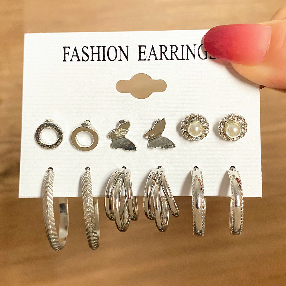 Creative Simple Metal Circle Suit Set Earrings