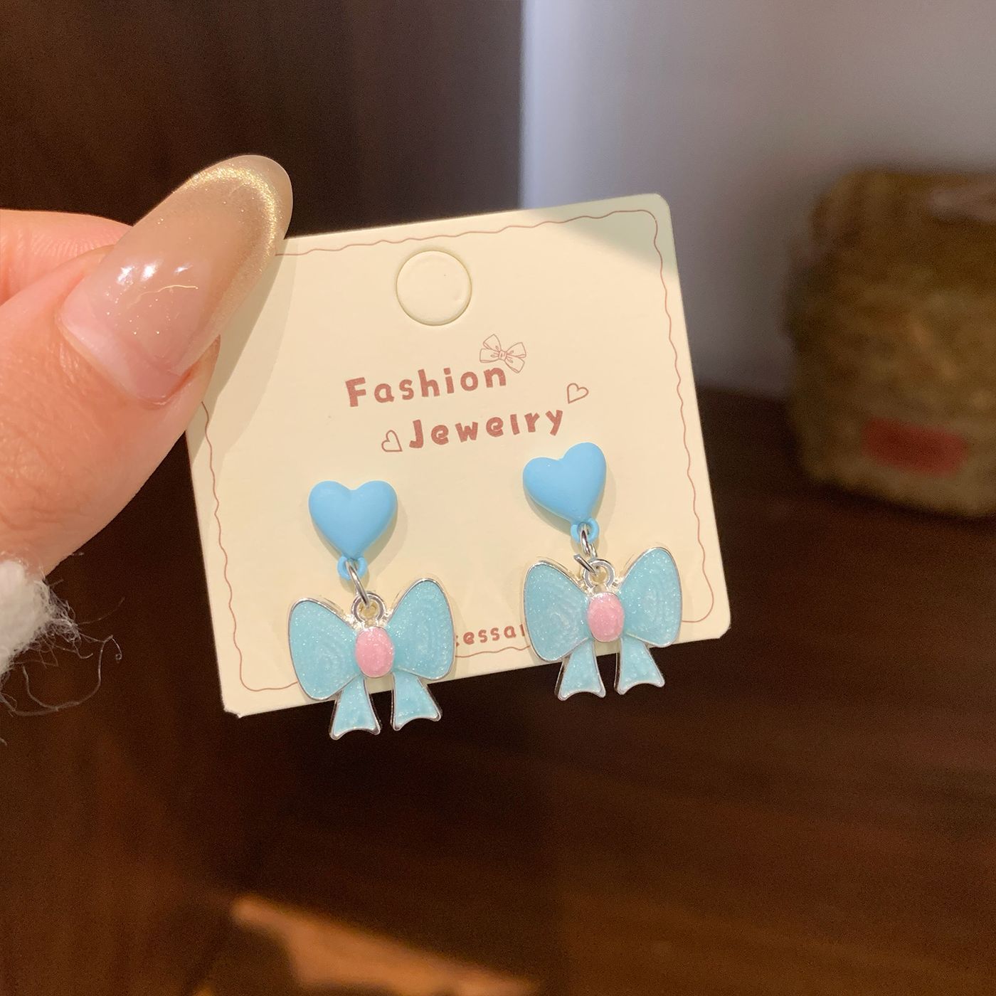 Dopamine Cartoon Love Heart Bow Tie Sier Needle Female Cute Earrings