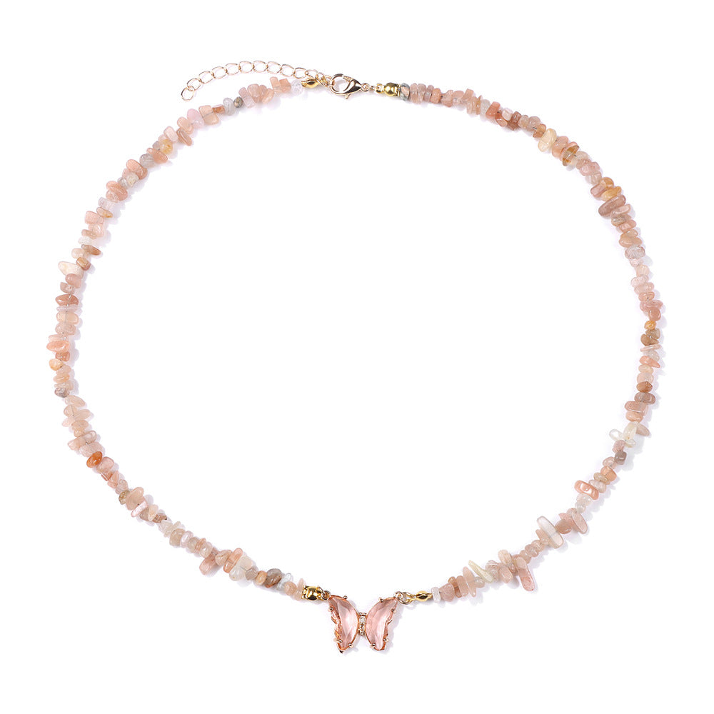 Women's Stone Gravel Beads Simple Butterfly Gem Necklaces