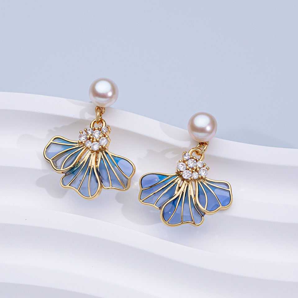 Natural Freshwater Pearl Ear Sterling Sier Needle Lily Eardrops Stud Earrings