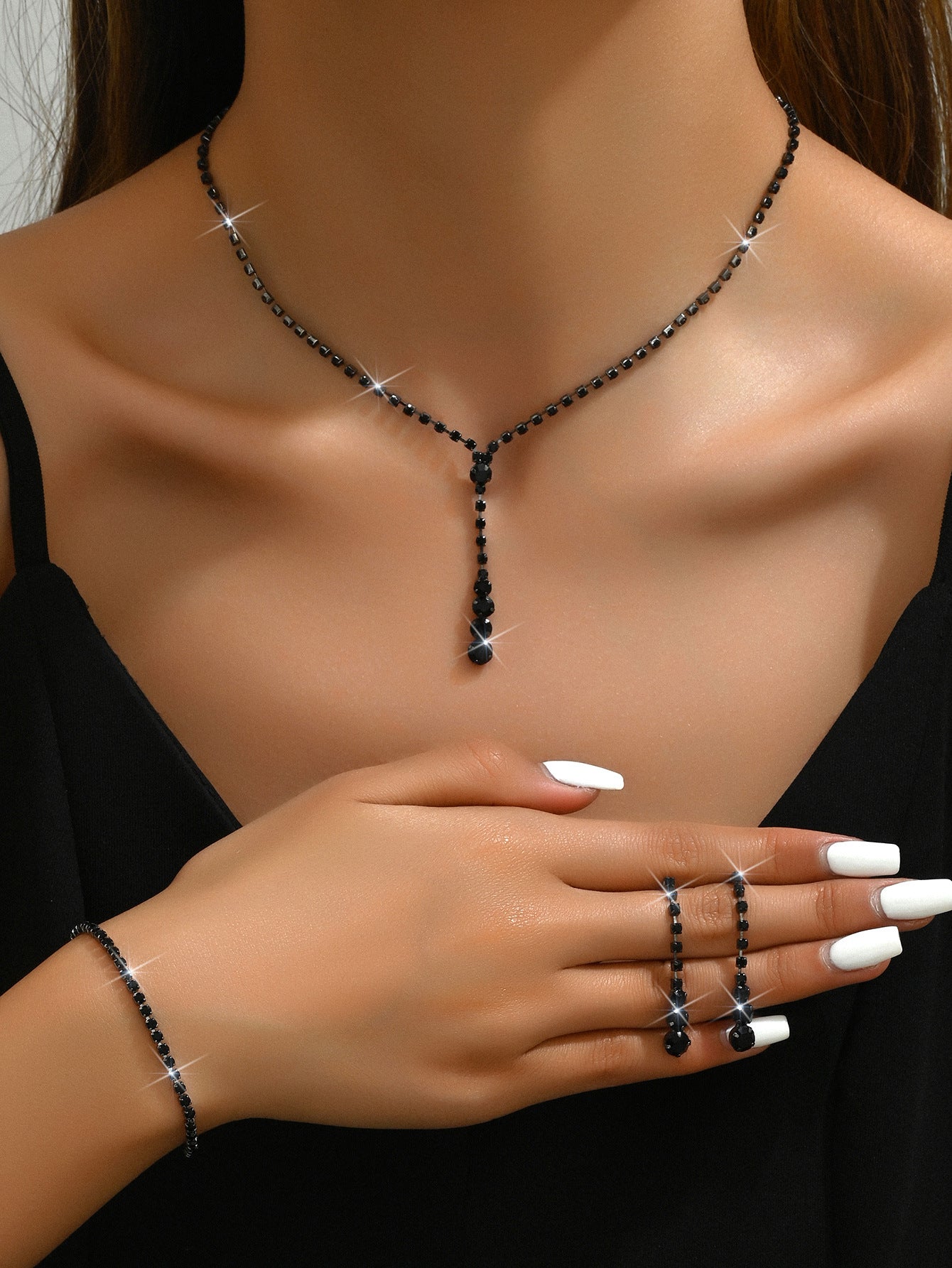 Simple Popular Ear Single Row Stretch Jewelry Set