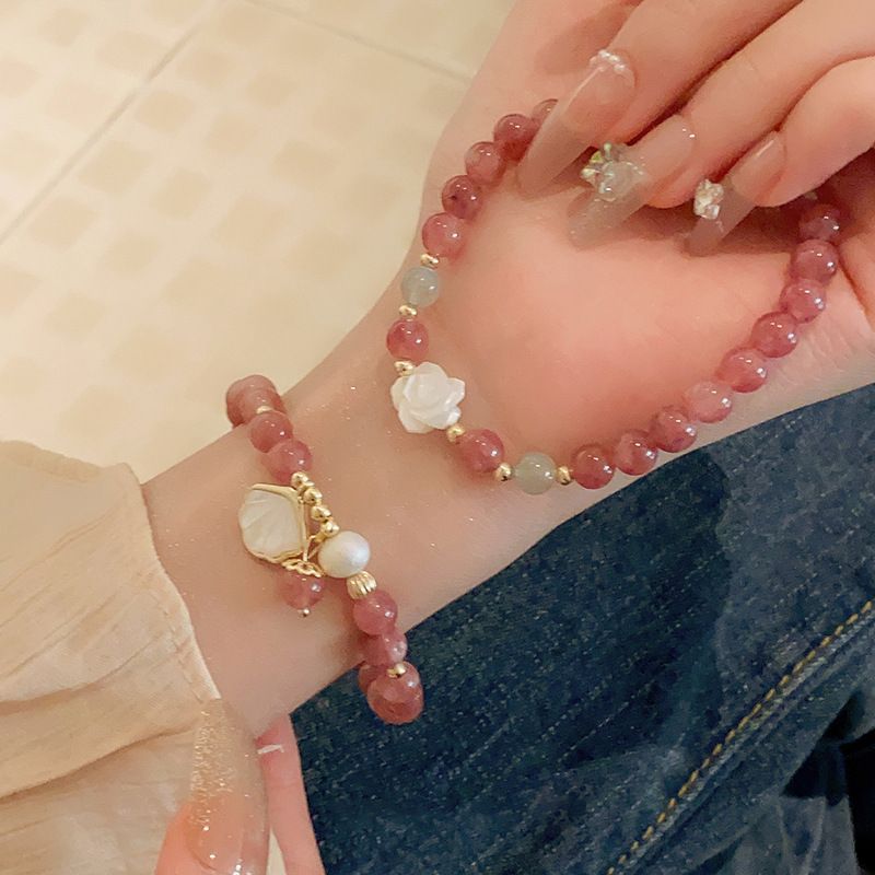 Soft Strawberry Pink Crystal Female Light Luxury Minority Bracelets