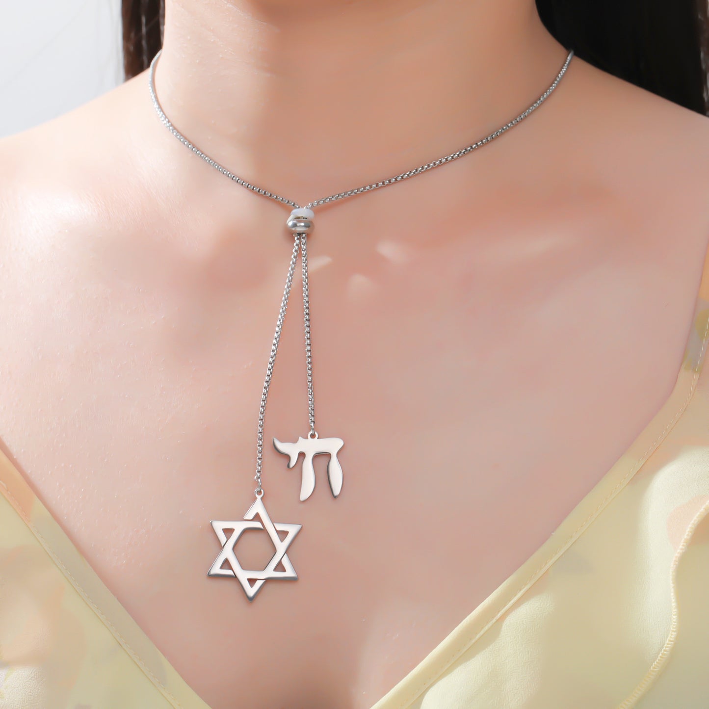 Six-pointed Star Of David Stainless Steel Hebrew Letter Symbol Necklaces
