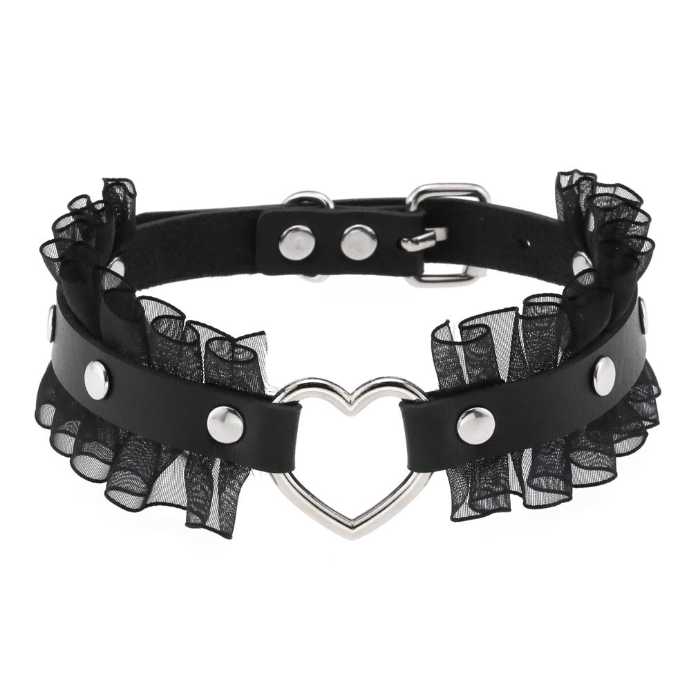 Women's Punk Soft Lace Black Elegant Beautiful Skin Peach Heart Heart-shaped Necklaces
