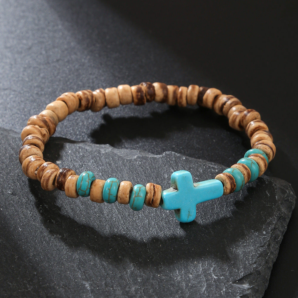 Bohemian Turquoise Beaded Ethnic Style Cross Bracelet