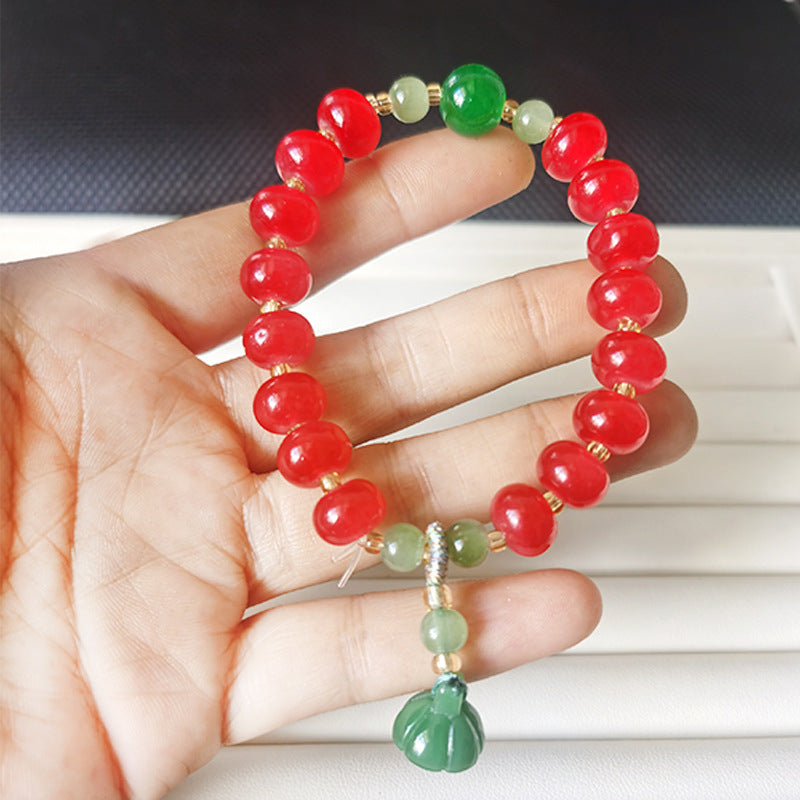 National Style Lotus Seedpod Colorful Jade Material Blessing Tassel Female Bracelet