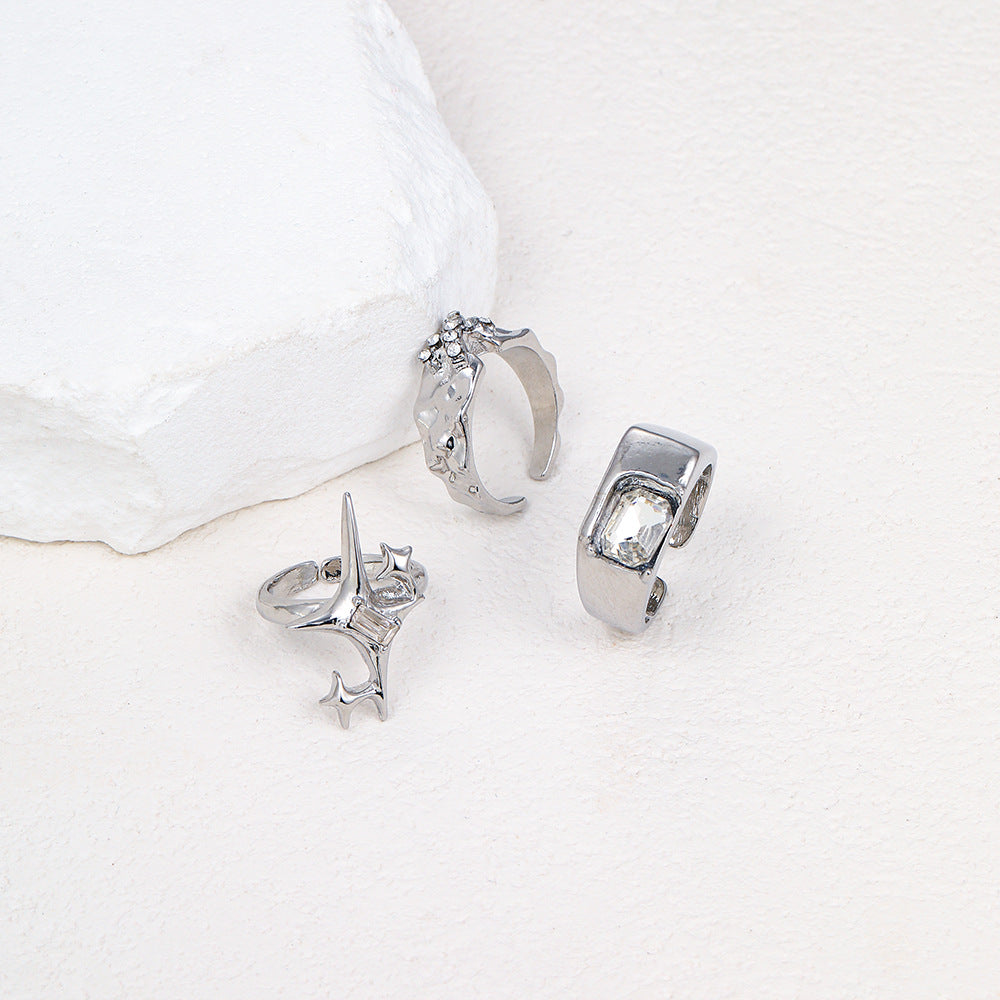 Open-end Zircon Three-piece Suit Female Personality Affordable Rings