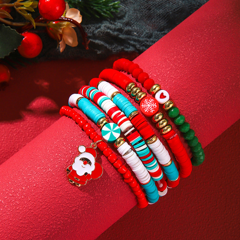 Clay Crystal Stacked Band Suit Santa Bracelets