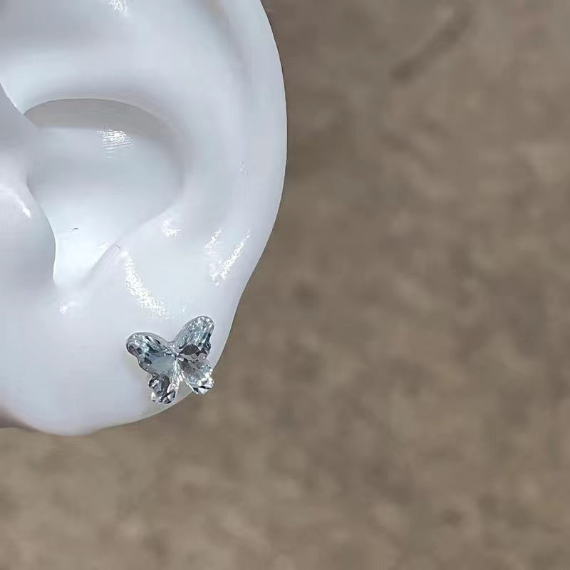 Polarized Butterfly Zircon Ear Bone Flat Bottom Pin Titanium Steel Stud Earrings