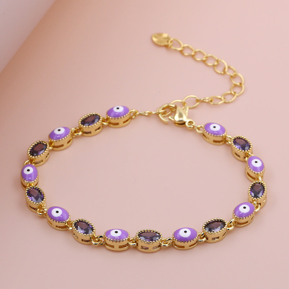 Heart-shaped Devil's Eye Zircon Micro Inlaid Electroplated Dripping Oil Fashion Bracelet