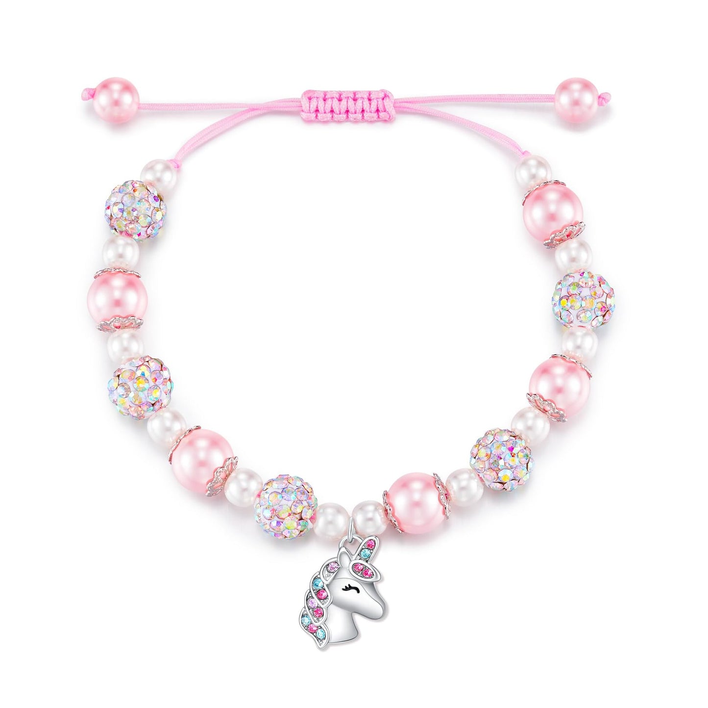 Hand-woven Unicorn Colorful Crystals Clay Rhinestone Ball Bracelet