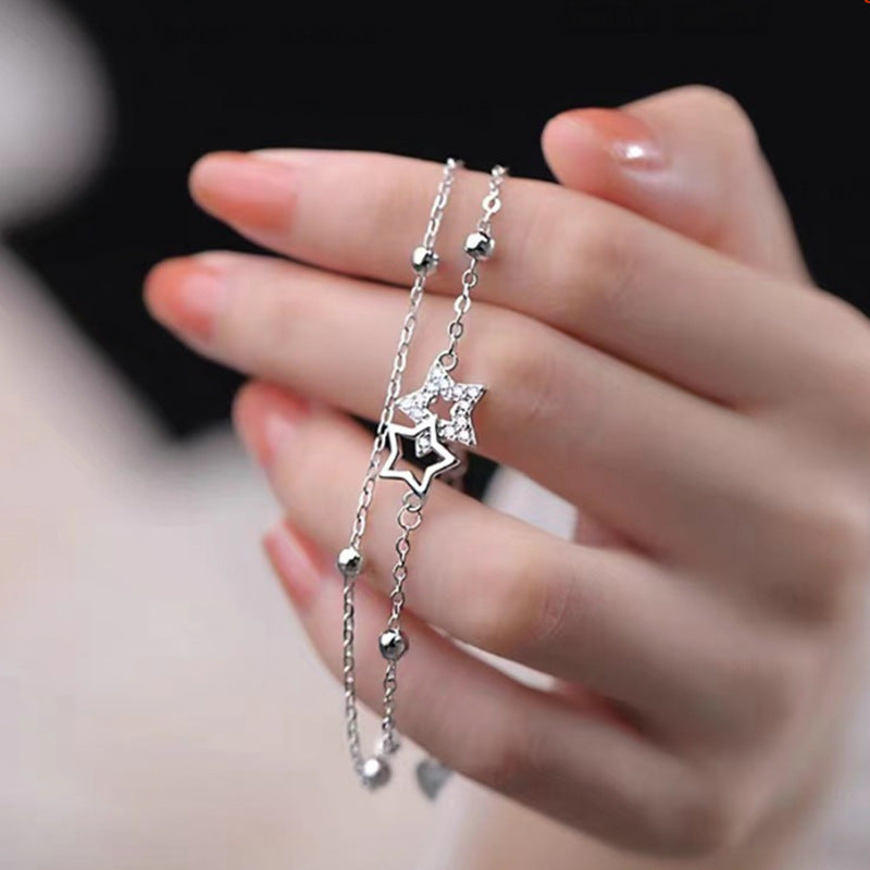 Flash Sterling Double Circles Star Female Fresh Mori Style Niche Bracelet