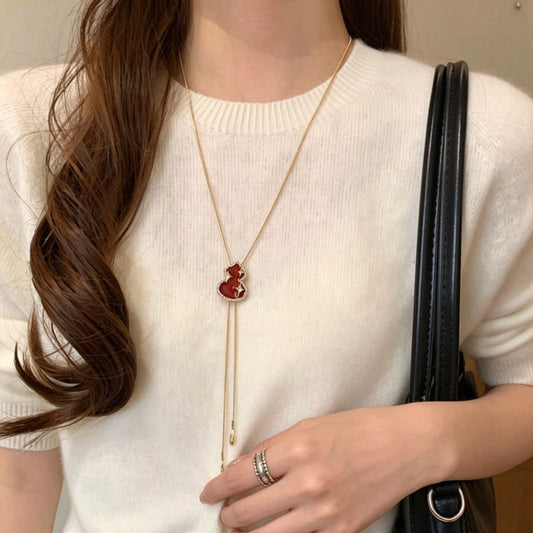Women's Retro Pull Red Gourd Tassel High-grade Versatile Fashion Long Sweater Necklaces