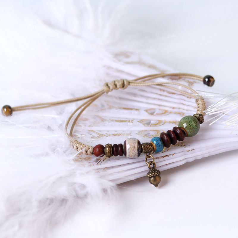 Style Mori Braided Ceramic Personalized Pine Cone Art Carrying Strap Bracelet
