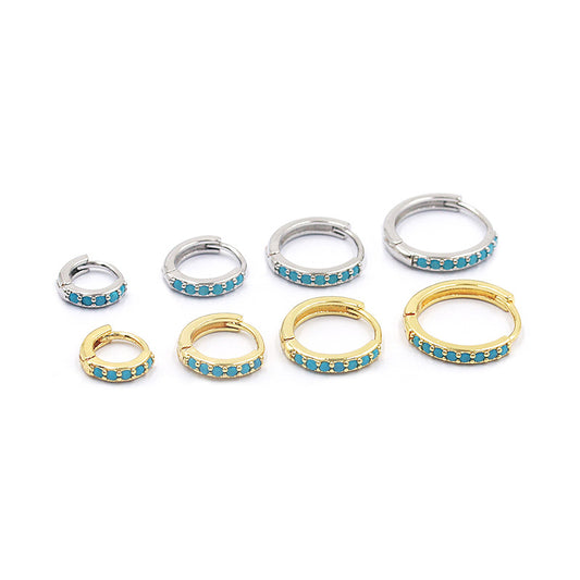 Row O-shaped Round Zircon Turquoise Micro Earrings