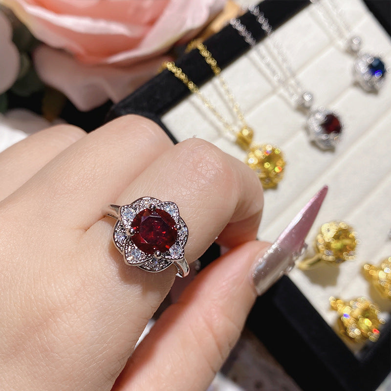 Women's Gold-plated Full Diamond Fashion Luxury Elegant Colored Gems Jewelry Set
