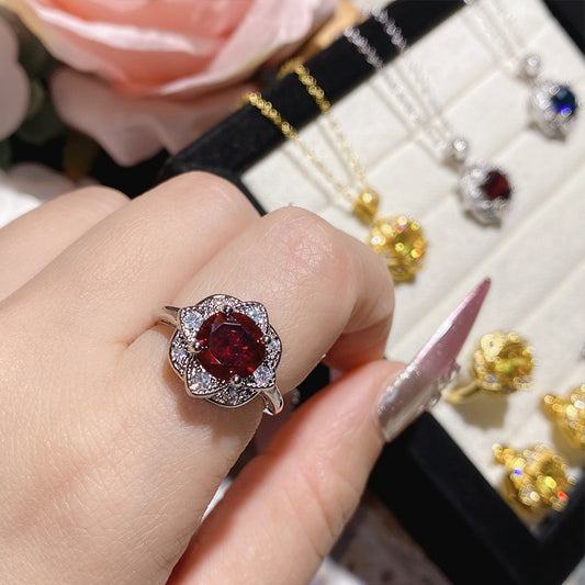 Women's Gold-plated Full Diamond Fashion Luxury Elegant Colored Gems Jewelry Set