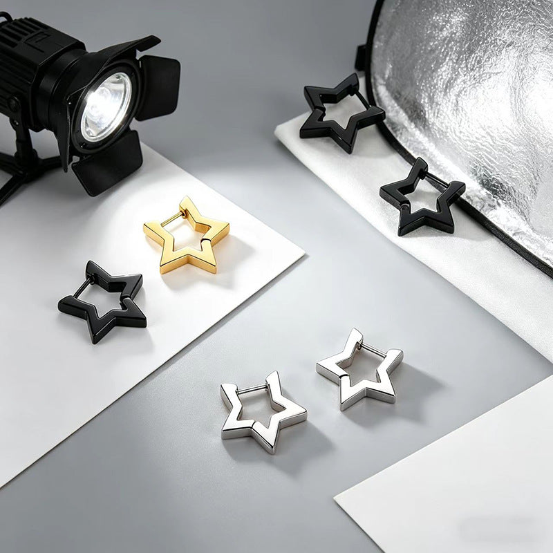 Geometry Pattern Stainless Steel Pentagram Ear Earrings