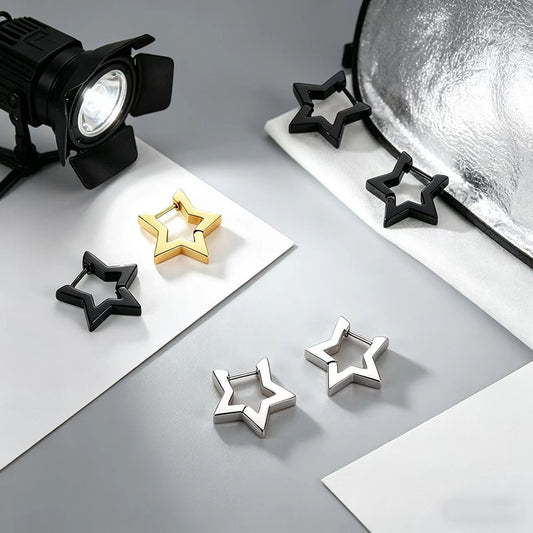 Geometry Pattern Stainless Steel Pentagram Ear Earrings