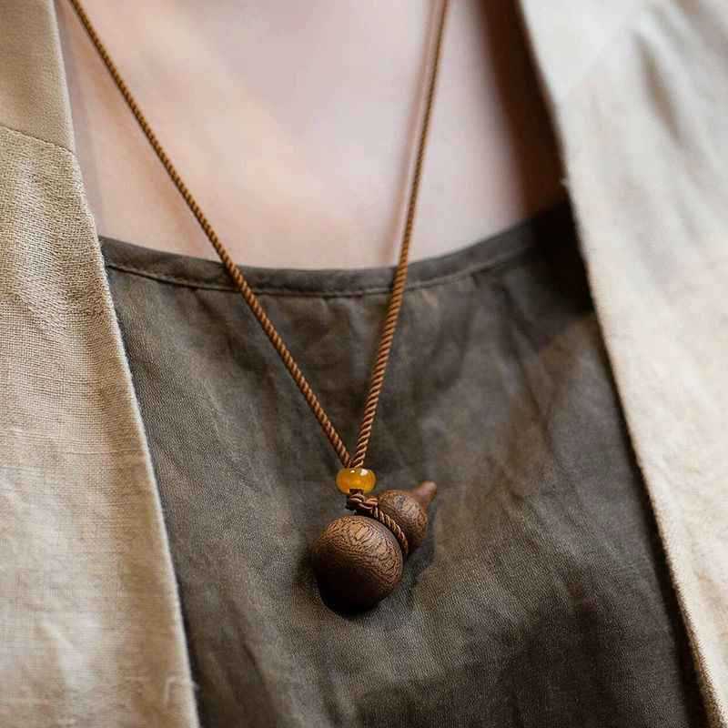 Women's & Men's Natural Eaglewood Calabash Pendent Crafts Fu Lu Chinese Style Meaning Necklace