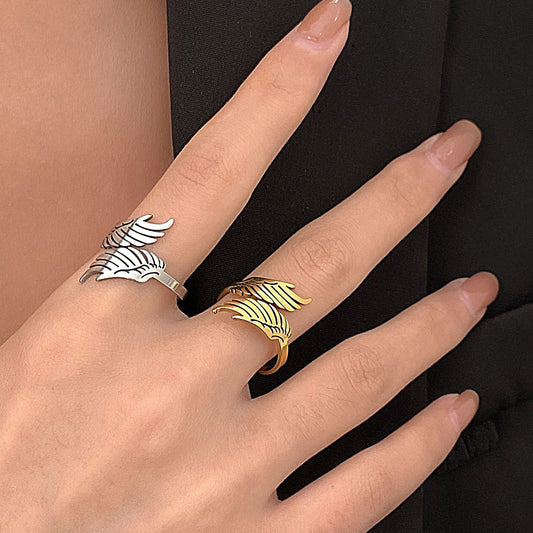 Hip Hop Couple Niche Wings Opening Adjustable Stainless Ring