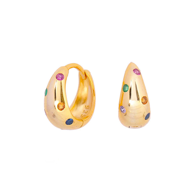 Colorful Zircon Small Ear Niche Design Retro Unique Exquisite Clip Rings
