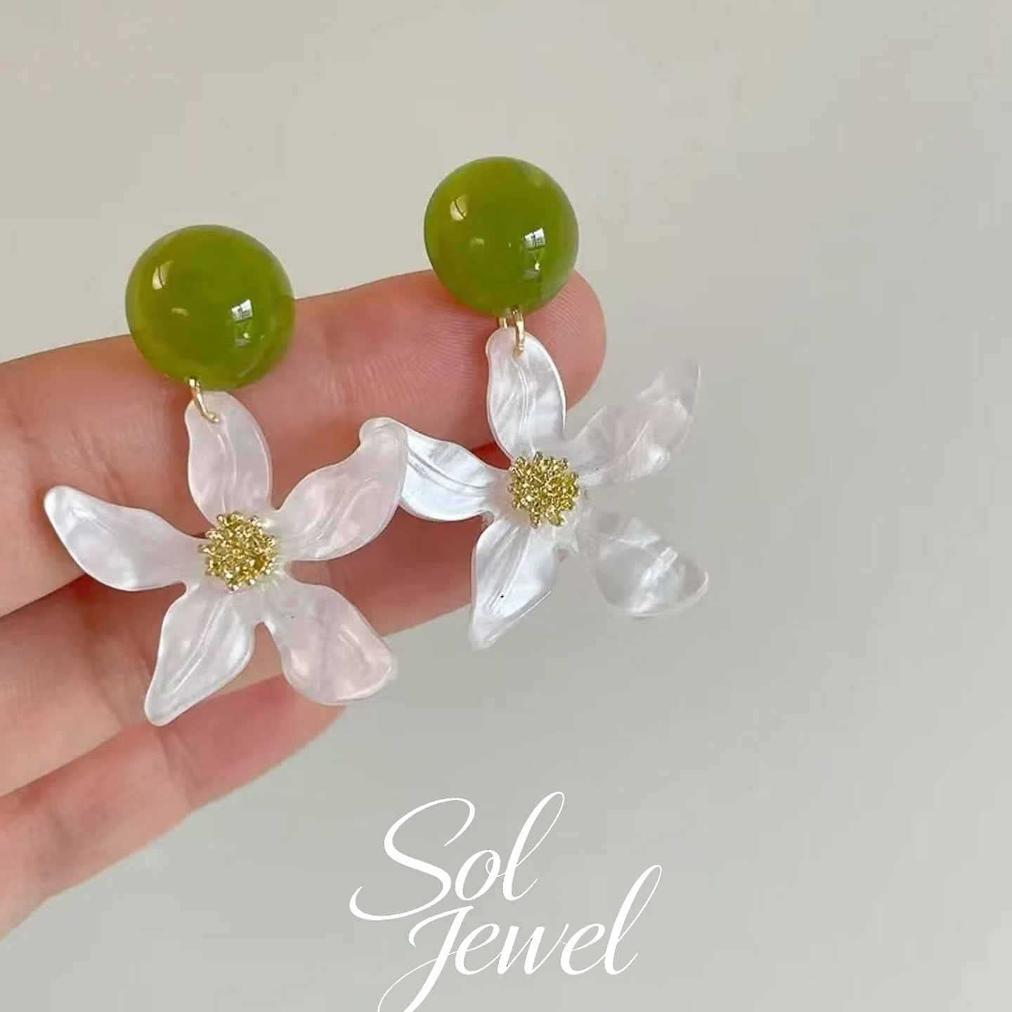 Women's White Summer Green Flower For Niche Rings