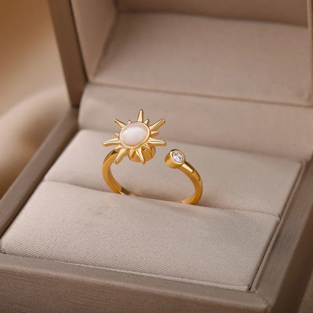 Women's Simple Rotatable Sunflower Decompression Open Rings