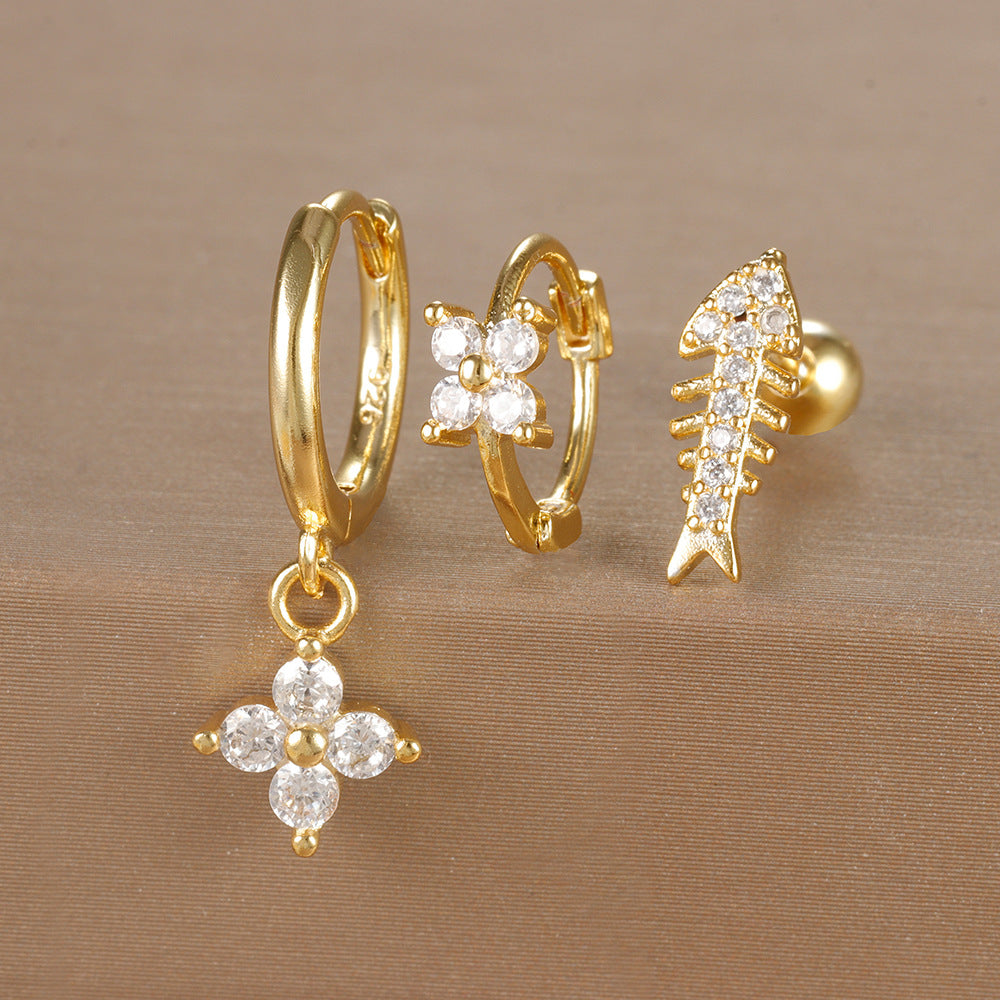 Women's Ear Micro Inlaid Zircon Flower Suit Light Rings