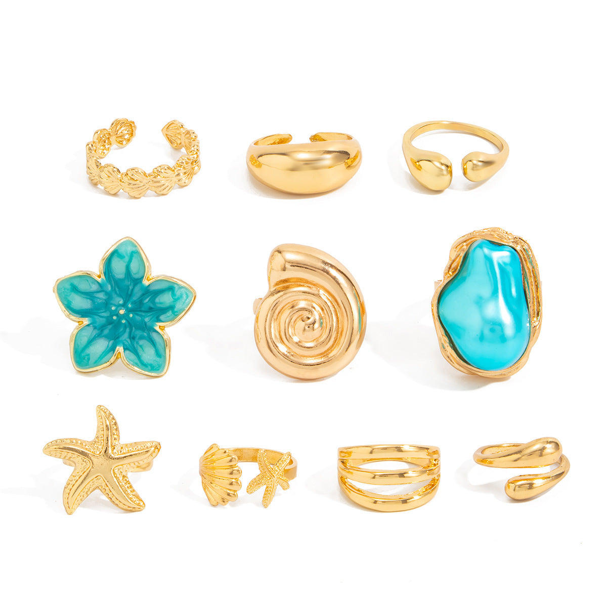 Women's Bohemian Vintage Starfish Open Beach Vacation Shell Ring