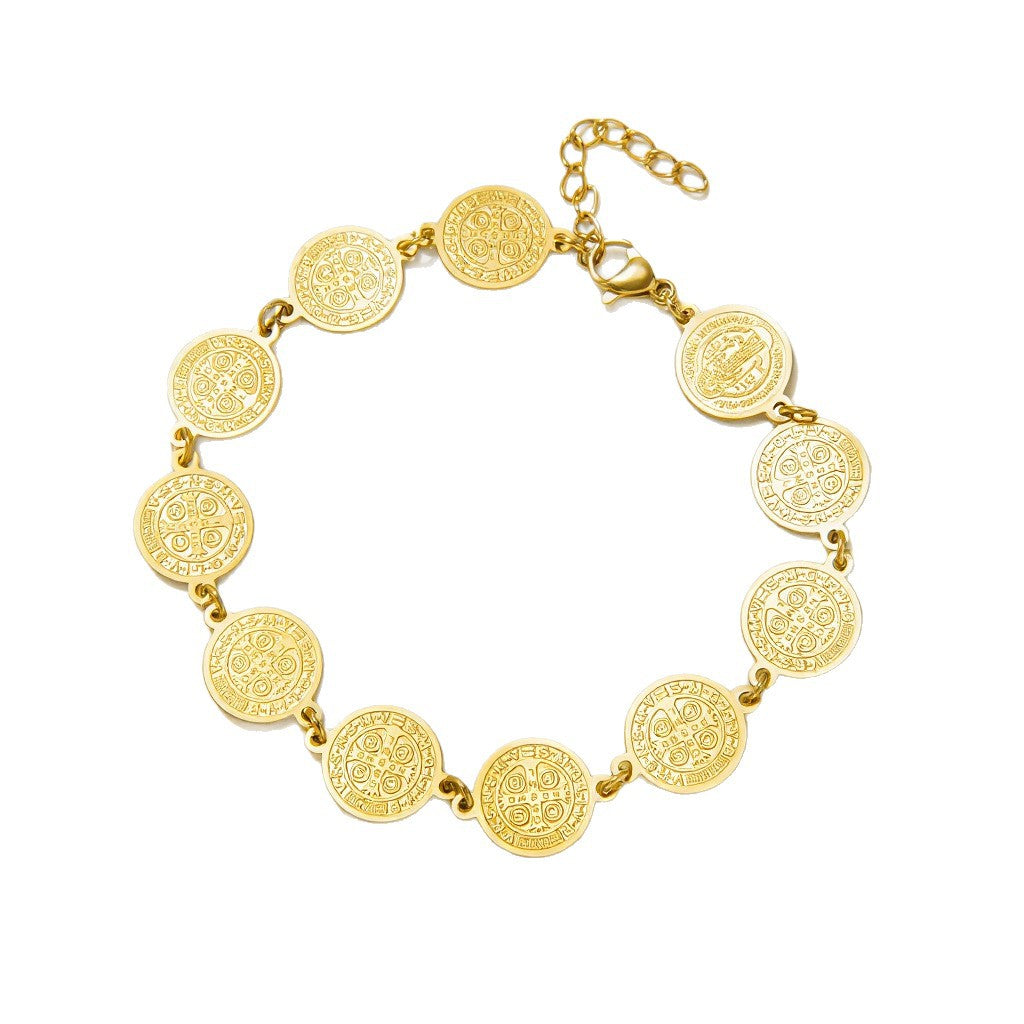 Circle Steel Ball Gold Coin Priest Stainless Titanium Niche Bracelet