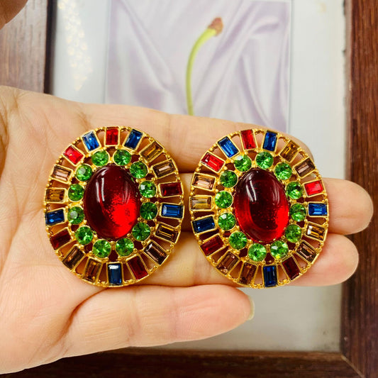 Diamond Inlaid Contrast Colored Glaze Colorful Sier Needle Electroplated Real Stud Earrings