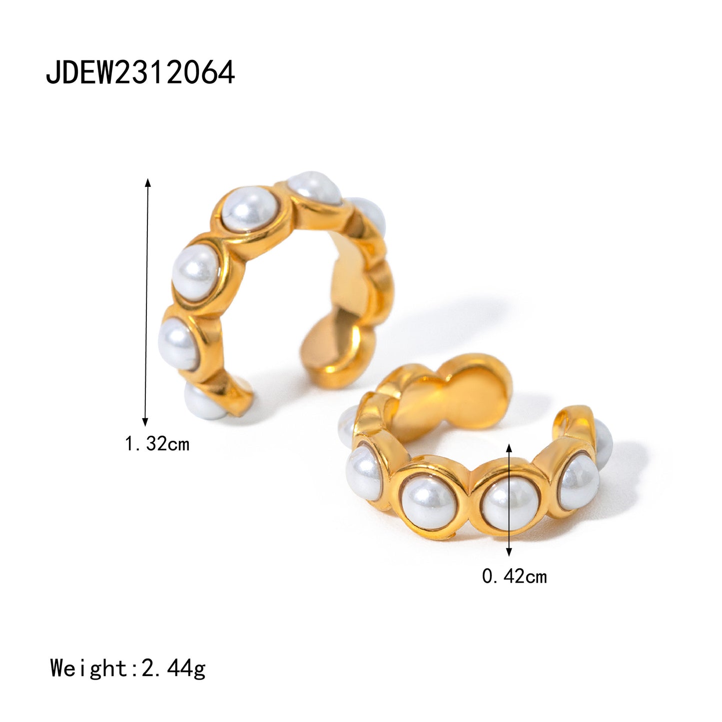 Elegant Gold Stainless Steel Large Pearl Ear Clip Rings