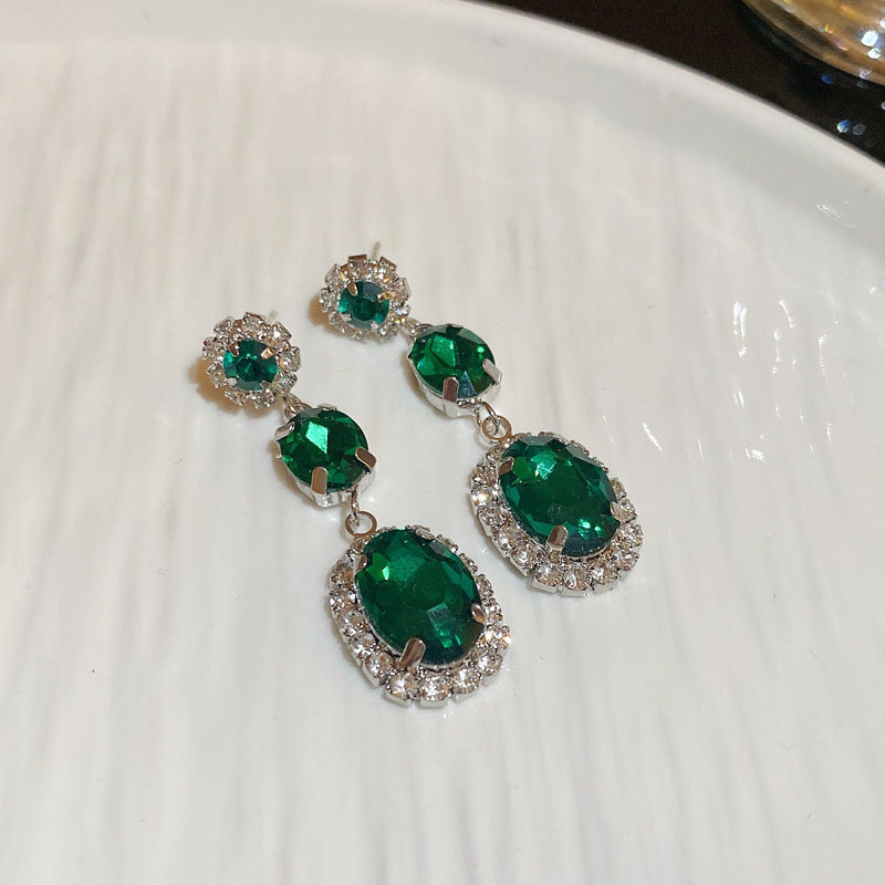 Needle Vintage Emerald Rhinestone Fashion Special Interest Light Earrings