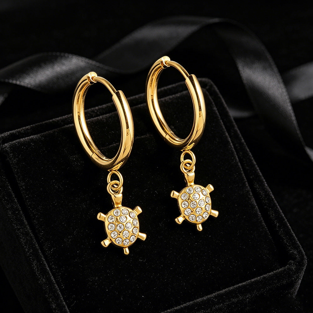 Fashion Stainless Steel Full Zircon Shell Starfish High Sense Refined Earrings