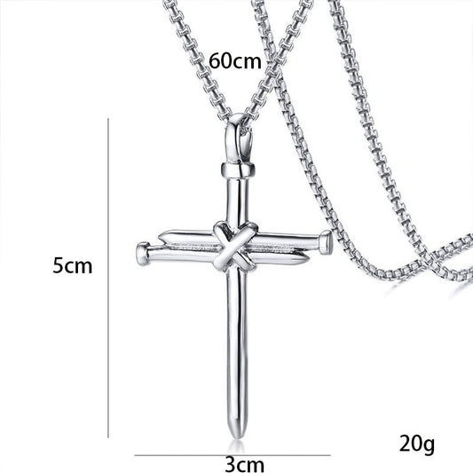 Men's Titanium Steel Cast Nail Cross Punk Necklaces