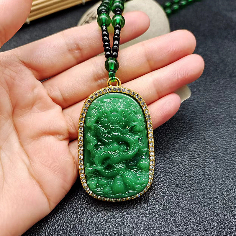 Buddha Imitation Jade Dark Green Fox Necklaces