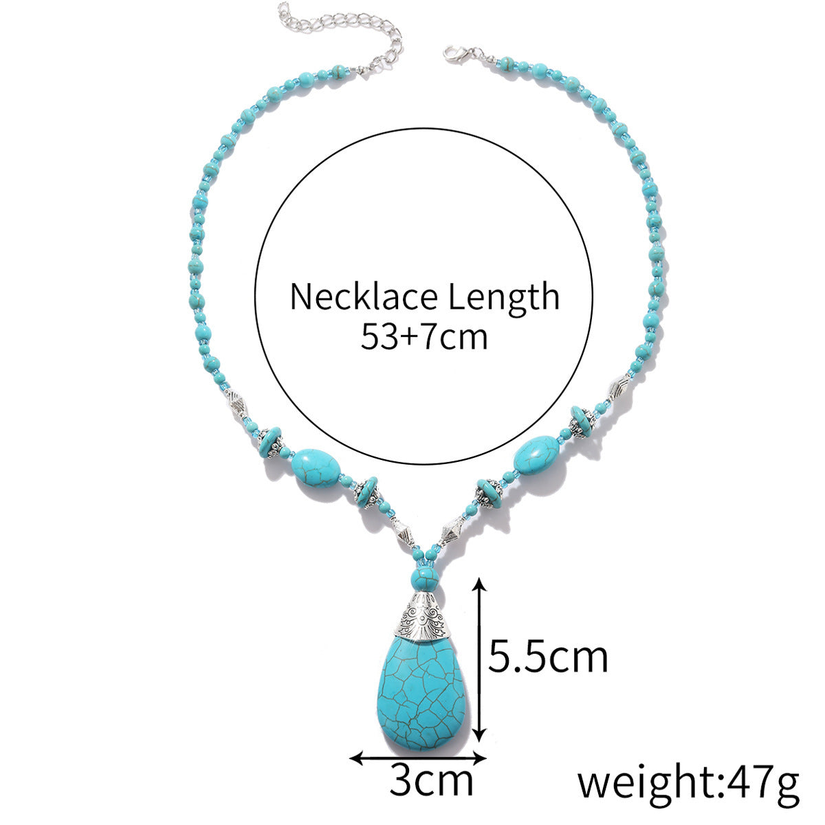 Bohemian Ethnic Style Turquoise Vintage Long Sweater Necklace