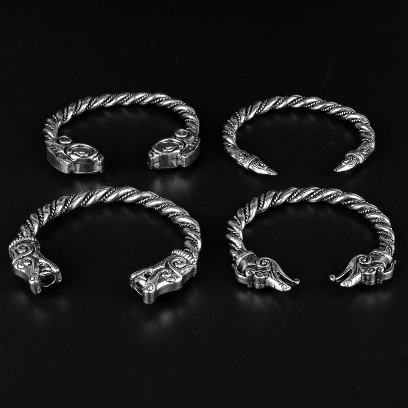 Men's Vikings Two-headed Wolf Logo Double-headed Snake Bracelet