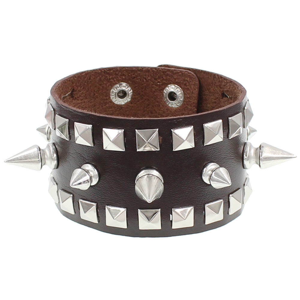 Fashion Exaggerated Punk Three-row Pointed Nail Square Wrist Bracelet
