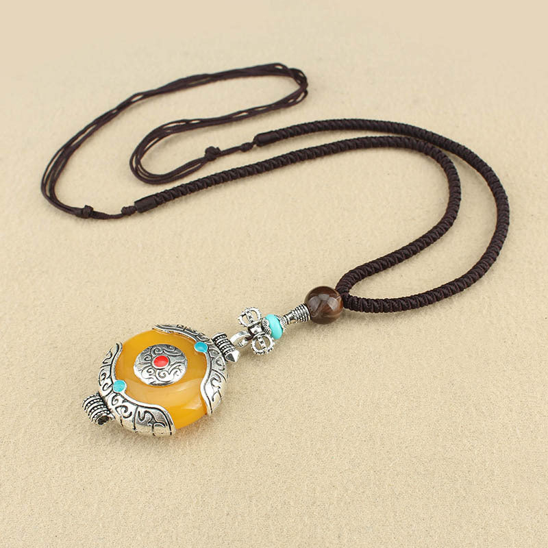 Women's & Men's Ethnic Style Tibetan Ping An Fu Long Water Drop Sweater Necklace